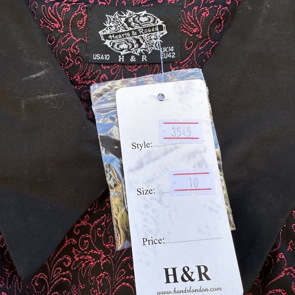 New Hearts and Roses Goth Steampunk Dress Red Floral Black Fit & Flare Size 10 - Picture 7 of 7
